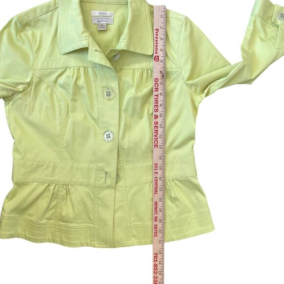 Christopher & Banks Jacket Womens Small Lime Green Cotton Stretch Peplum Buttons - Picture 5 of 9